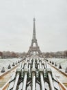 Paris in winter, snow in Paris, the Eiffel tower, capital of France