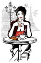 Paris - woman on holiday having breakfast