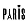 Paris word with eiffel tower isolated on white background. Black label or logotype. Clean and modern vector illustration.