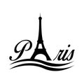 Paris word written with the Eiffel Tower which replace the `a` letter. Waves for the Seine river. Capital city of France. Vector i