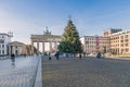 Pariser Platz with the Brandenburg Gate, Hanukkah candlestick and Christmas tree in Berlin, Germany
