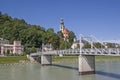 Parish church Muelln with Salzach bridge in Salzburg Royalty Free Stock Photo