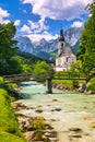 Parish Church of St. Sebastian in the village of Ramsau, Nationalpark Berchtesgadener Land, Upper Bavaria, Germany. Colorful view Royalty Free Stock Photo