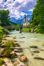 Parish Church of St. Sebastian in the village of Ramsau, Nationalpark Berchtesgadener Land, Upper Bavaria, Germany. Colorful view Royalty Free Stock Photo