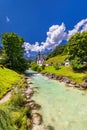 Parish Church of St. Sebastian in the village of Ramsau, Nationalpark Berchtesgadener Land, Upper Bavaria, Germany. Colorful view Royalty Free Stock Photo