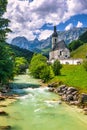 Parish Church of St. Sebastian in the village of Ramsau, Nationalpark Berchtesgadener Land, Upper Bavaria, Germany. Colorful view Royalty Free Stock Photo