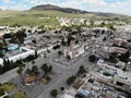 Aerial view of a Mexican church in a small town of Aguascalientes, Mexico, in a modest interpretation of Baroque art