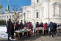 Parishioners in anticipation of the consecration of Easter food in Voskresensky Novodevichy convent. Saint Petersburg Royalty Free Stock Photo