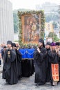 Parishioners Ukrainian Orthodox Church Moscow Patriarchate during religious procession. Kiev, Ukraine Royalty Free Stock Photo