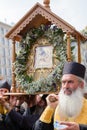 Parishioners Ukrainian Orthodox Church Moscow Patriarchate during religious procession. Kiev, Ukraine Royalty Free Stock Photo