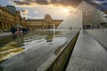 Parisi, France, June 2022. Beautiful perspective image of the Louvre courtyard, highlighting the modern glass and metal pyramid.