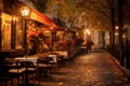 parisian cafe terrace with romantic lighting Royalty Free Stock Photo