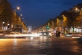 Parisian Champs Elysees in evening, Royalty Free Stock Photo