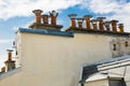 Parisian Clay Chimney Pots, Blue Sky, Clouds Royalty Free Stock Photo