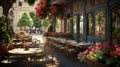 A Parisian-inspired cafÃÂ© terrace, wrought iron tables topped. Royalty Free Stock Photo