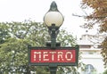 Paris, France-08/23/2018: Parisian metro or underground signboard