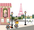 Parisian scene with bicycle, and a french restaurant