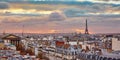 Parisian skyline with the Eiffel tower at sunset