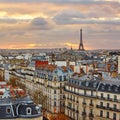 Parisian skyline with the Eiffel tower at sunset