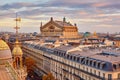 Parisian skyline with Opera Garnier at sunset Royalty Free Stock Photo