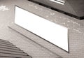 Parisian style billboard on underground stairs wall Mockup. Panoramic hoarding advertising in white tiles tunnel interior. 3D