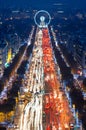 Parisian Taxi Cabs and Lights at the Champs Elysees in Paris, France Royalty Free Stock Photo