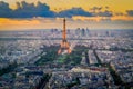 Parisien architecture and Eiffel tower at evening, Paris, France