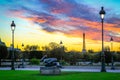 Parisien architecture and Eiffel tower at evening, Paris, France