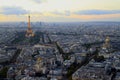 Parisien architecture and Eiffel tower at evening, Paris, France