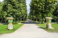 Park alley in the Charlottenburg Palace in summer towards the Mausoleum in the castle garden Charlottenburg