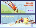 Park amusement and roller coaster attraction banners flat vector illustration. Royalty Free Stock Photo