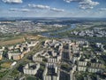 Park of the 850 anniversary of Moscow, Russia, left coast of the Moskva River, aerial view drone Royalty Free Stock Photo