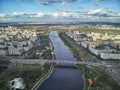 Park of the 850 anniversary of Moscow, Russia, left coast of the Moskva River, aerial view drone Royalty Free Stock Photo