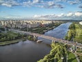 Park of the 850 anniversary of Moscow, Russia, left coast of the Moskva River, aerial view drone Royalty Free Stock Photo