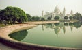 Park around the Victoria Memorial Hall in Kolkata. Water in lake near the Memorial, historical palace in India Royalty Free Stock Photo
