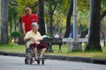 Park in Asia. People running in city Park. A healthy way of life. Jogging on the street