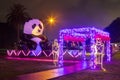 Chinese moon festival decorations in a park at night