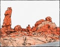 Park Avenue Trail on Arches Entrance Road in Arches National Park Utah Watercolor Royalty Free Stock Photo