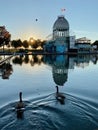 Building reflection in the blue water. Park Bassin-Bonsecours Old Port of Montreal Royalty Free Stock Photo