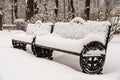 Park Bench Covered With Fresh White Snow Royalty Free Stock Photo