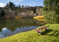 Park bench at lake in black forest Royalty Free Stock Photo