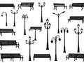 Park bench and lamp post collection isolated on white background Royalty Free Stock Photo