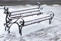 Park bench in retro style under the snow Royalty Free Stock Photo