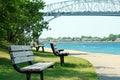 Park bench Sarnia ontario blue water bridge