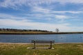 Park bench - Southport, Connecticut harbor Royalty Free Stock Photo