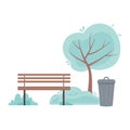 Park bench tree bush greenery outdoor design Royalty Free Stock Photo