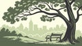 Park Bench Under Trees Vector Scene, vector design Generative AI Royalty Free Stock Photo