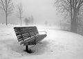 Park Bench in Winter Fog Royalty Free Stock Photo