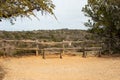 Wooden split rail fence and park benches senic overlook, Pedernales Falls State Park, Burnet TX Royalty Free Stock Photo