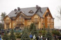 Park and building of Residence and park of former President Victor Yanukovich, people walking around. Mezhyhirya, Ukraine